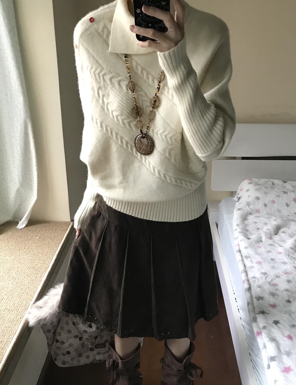 Heal hem colors beige tops lapel loose asymmetry sweater