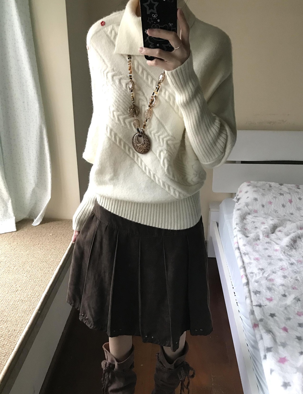 Heal hem colors beige tops lapel loose asymmetry sweater