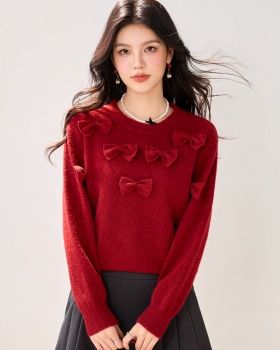 Bow Western style sweater long sleeve temperament tops