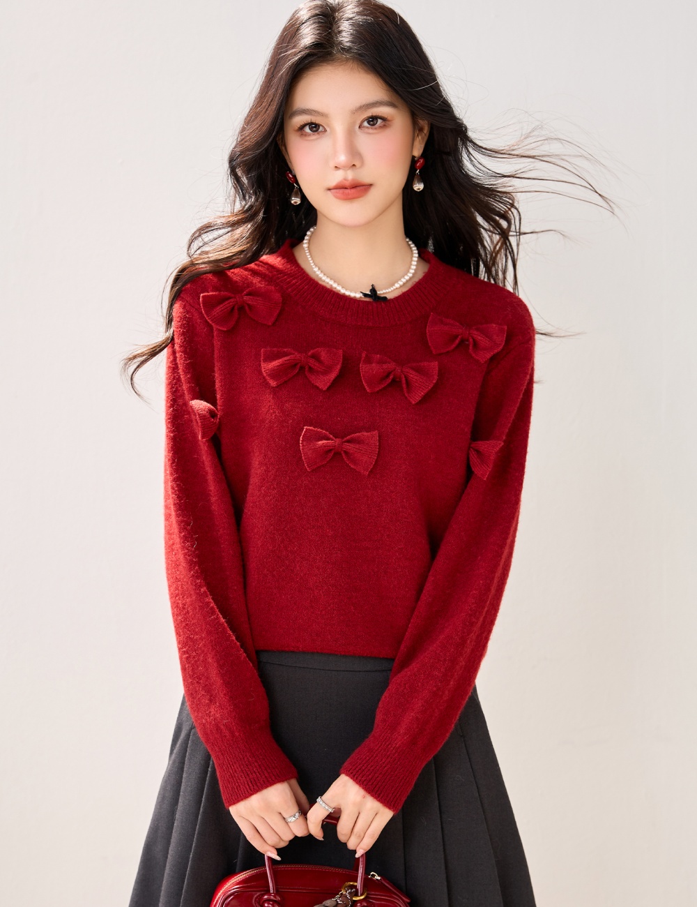 Bow Western style sweater long sleeve temperament tops