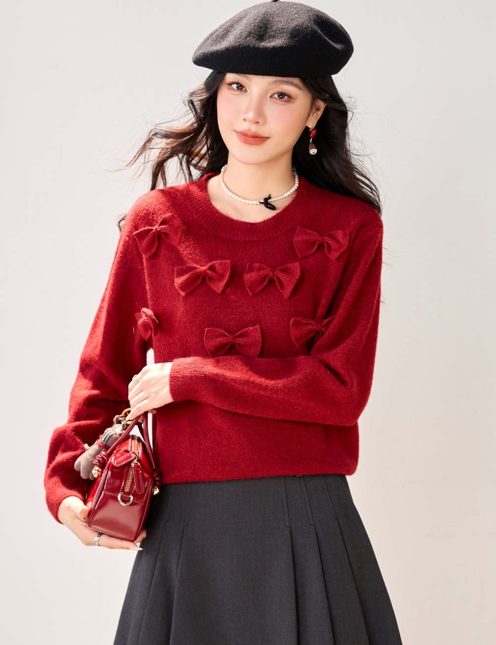 Bow Western style sweater long sleeve temperament tops