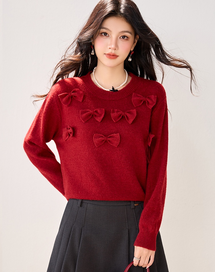 Bow Western style sweater long sleeve temperament tops