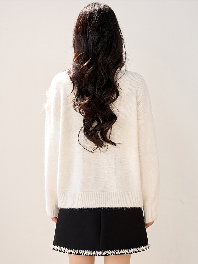 Beading feather tender autumn loose long sleeve sweater
