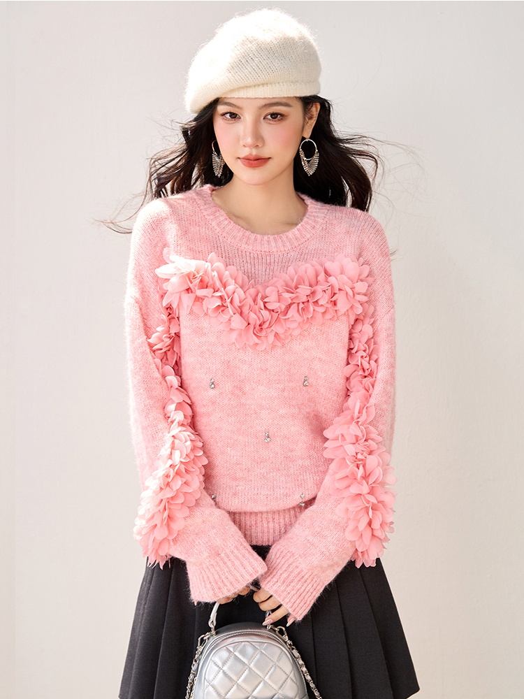 Pullover knitted tops jacquard autumn and winter sweater for women