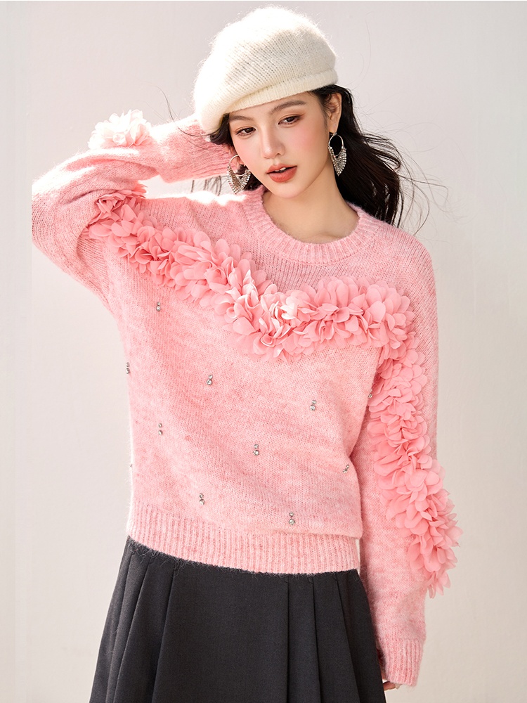Pullover knitted tops jacquard autumn and winter sweater for women