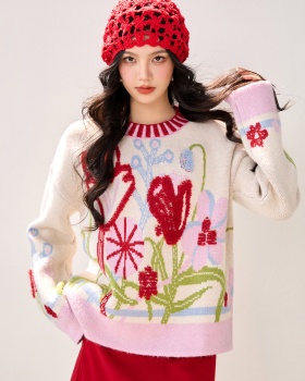 Embroidery tops all-match sweater for women