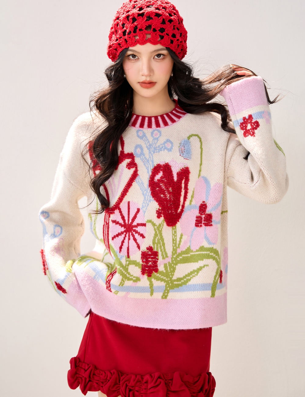 Embroidery tops all-match sweater for women