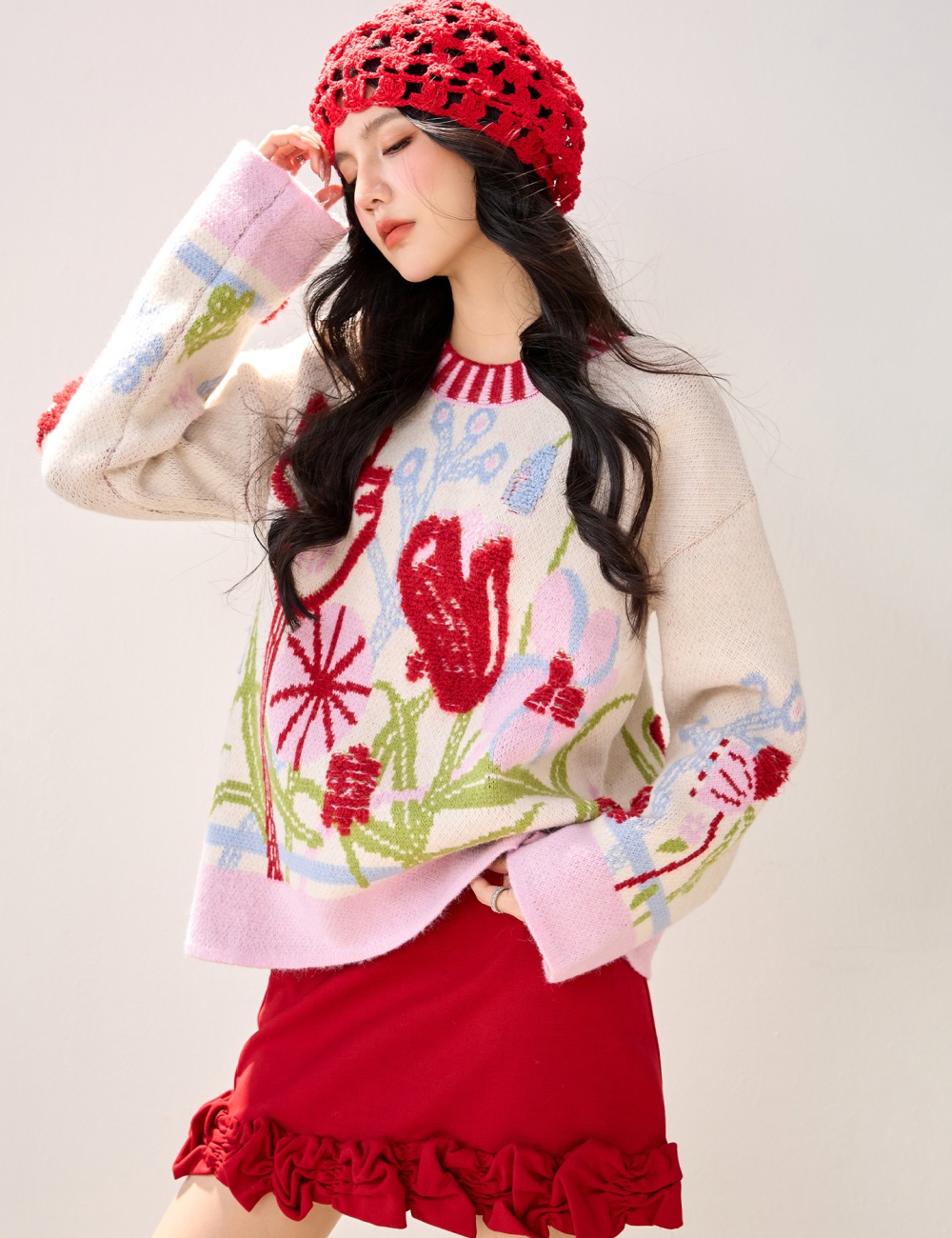 Embroidery tops all-match sweater for women