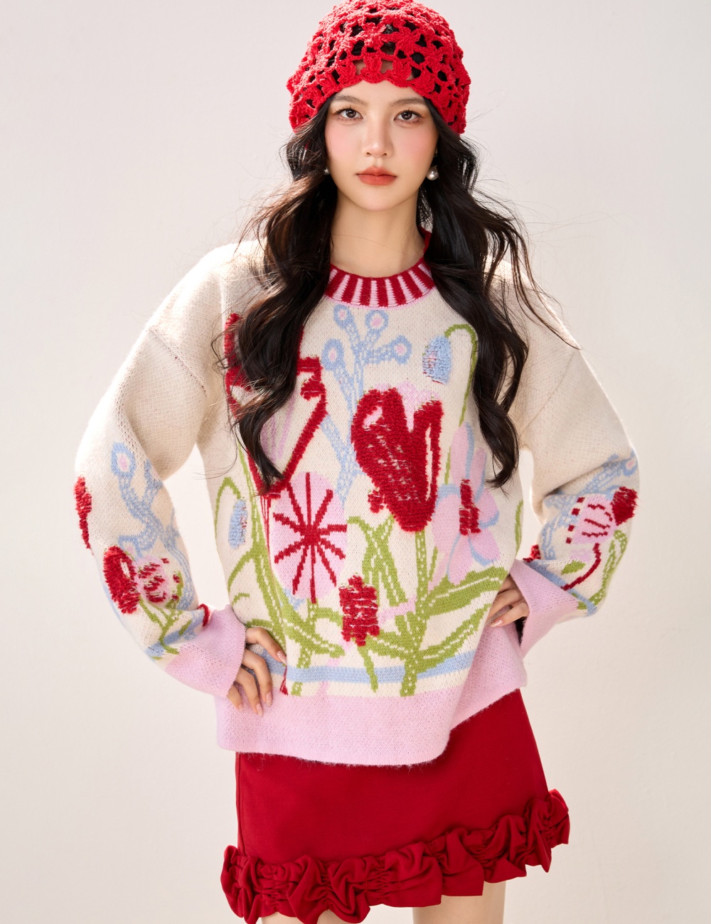 Embroidery tops all-match sweater for women