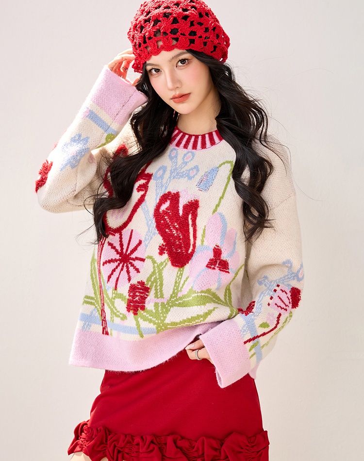 Embroidery tops all-match sweater for women