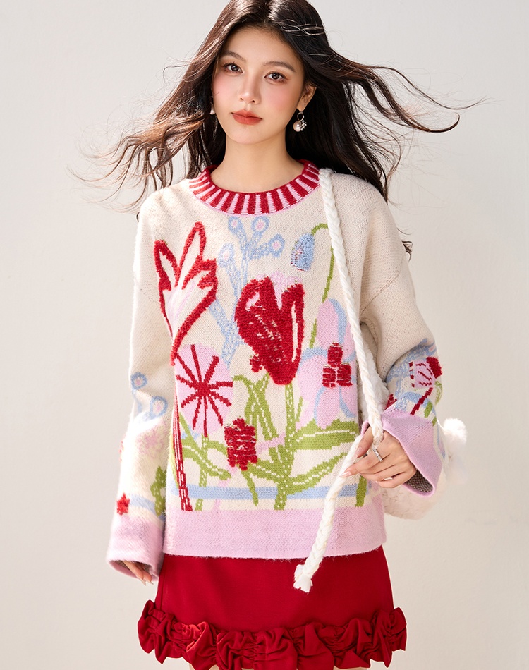 Embroidery tops all-match sweater for women