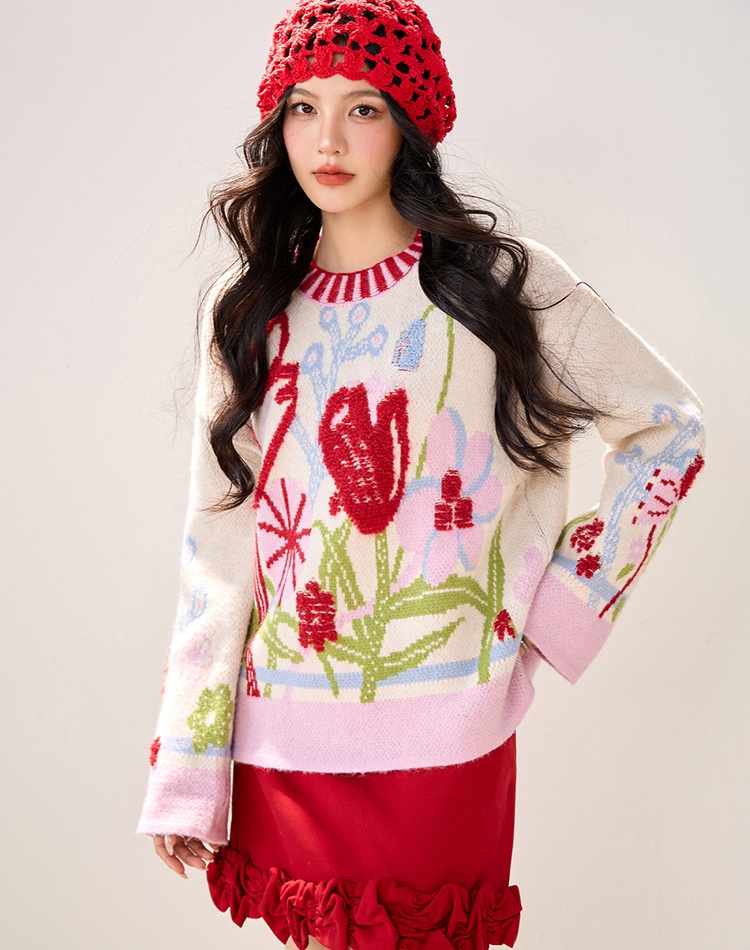 Embroidery tops all-match sweater for women