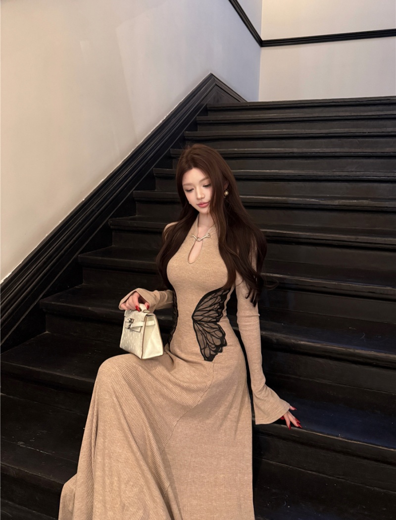 Slim sexy dress retro pinched waist shawl 2pcs set for women