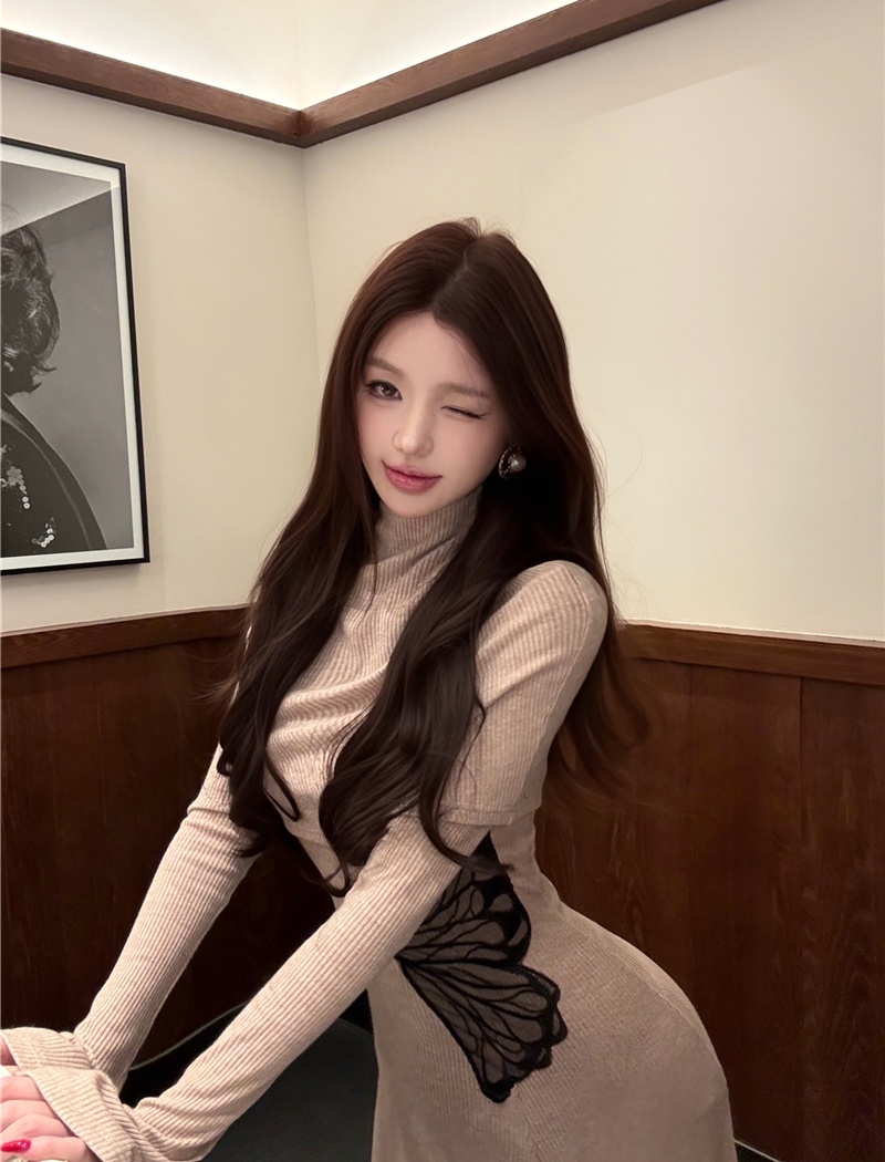 Slim sexy dress retro pinched waist shawl 2pcs set for women