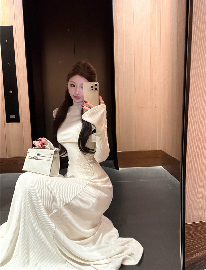 Slim sexy dress retro pinched waist shawl 2pcs set for women