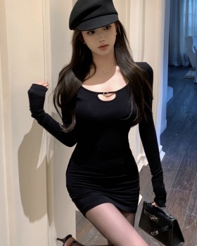 Slim sexy T-back square collar package hip dress for women