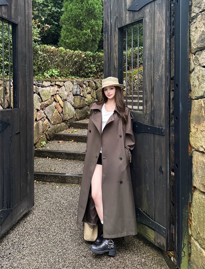 Double-breasted long windbreaker temperament coat