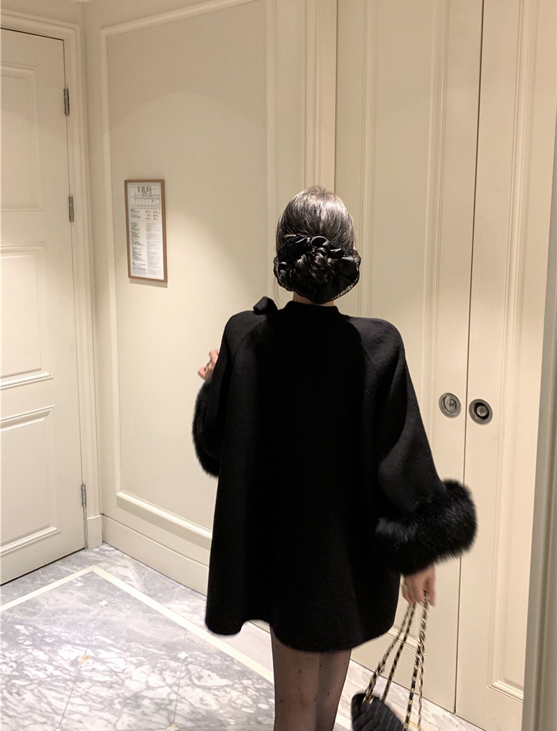 Double-breasted chanelstyle long woolen coat loose bow coat