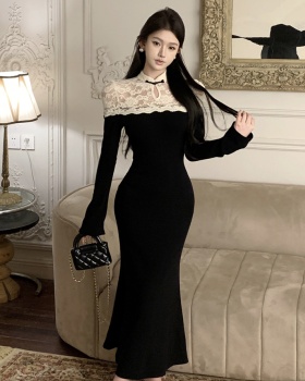 Retro package hip cheongsam splice long dress for women
