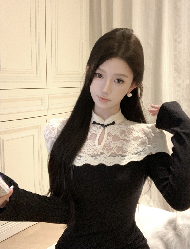 Retro package hip cheongsam splice long dress for women