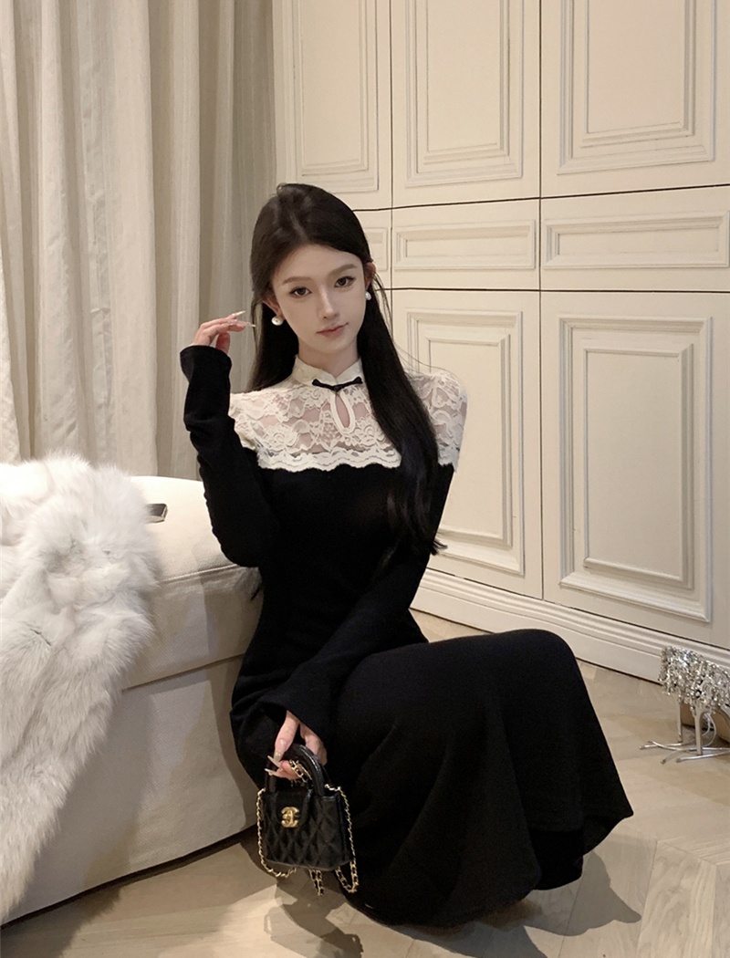 Retro package hip cheongsam splice long dress for women