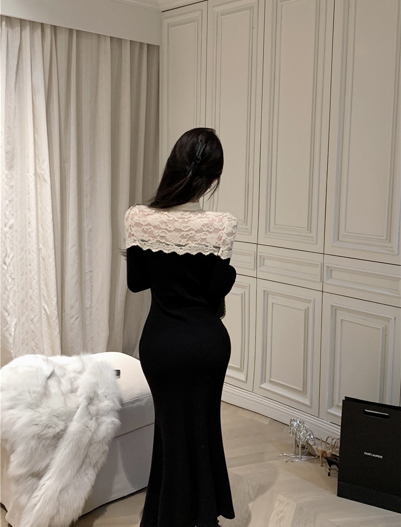 Retro package hip cheongsam splice long dress for women