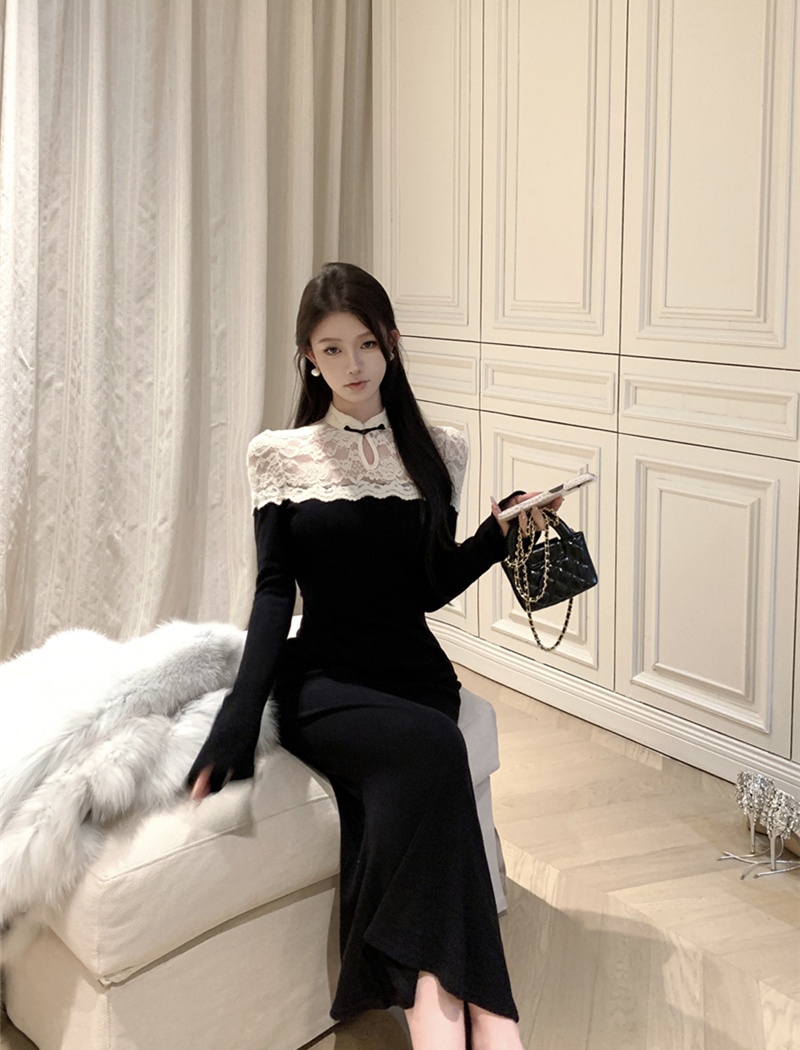 Retro package hip cheongsam splice long dress for women