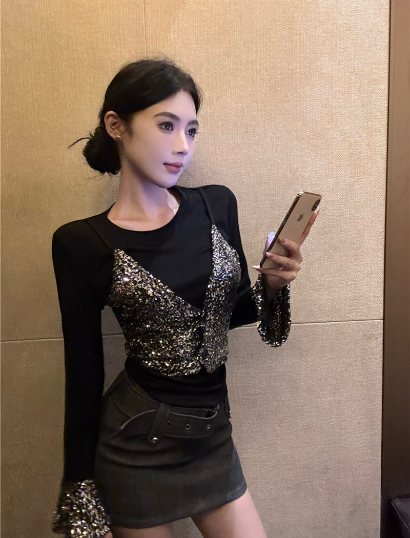 Long sleeve T-shirt retro bottoming shirt for women