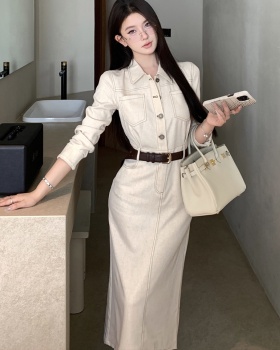 Pinched waist retro dress France style long dress for women