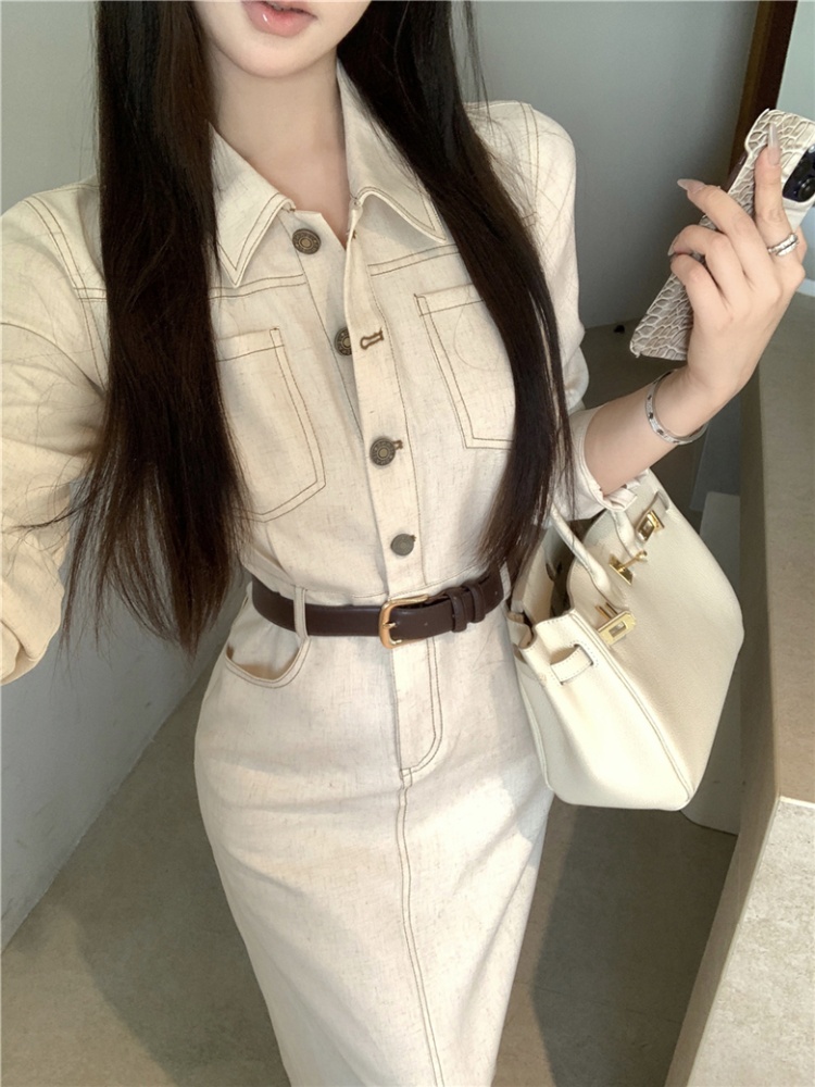 Pinched waist retro dress France style long dress for women