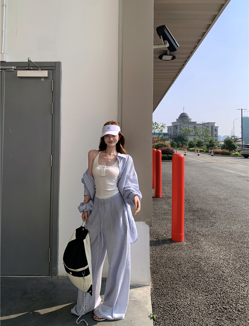 Sunscreen long pants fashion coat 2pcs set for women