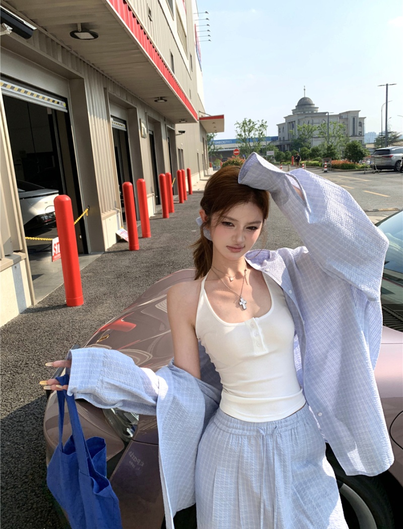 Sunscreen long pants fashion coat 2pcs set for women