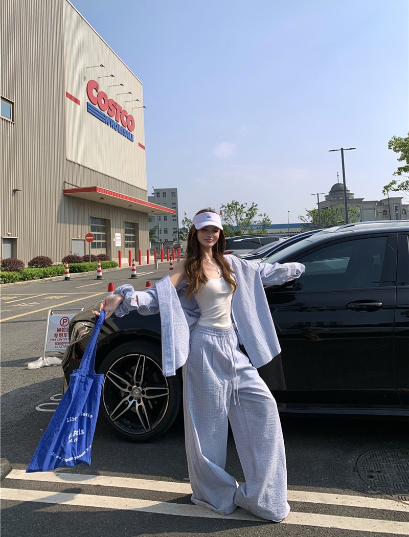 Sunscreen long pants fashion coat 2pcs set for women