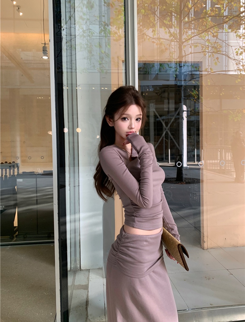 Sloping shoulder skirt asymmetry T-shirt 2pcs set