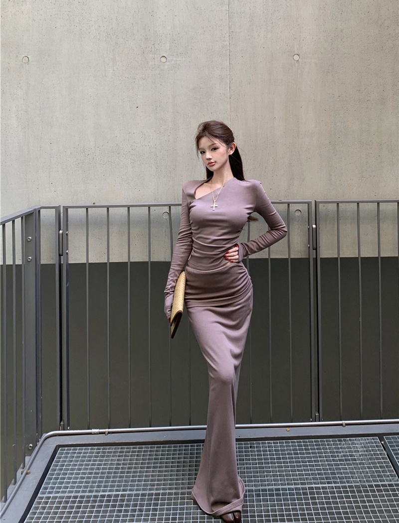 Sloping shoulder skirt asymmetry T-shirt 2pcs set