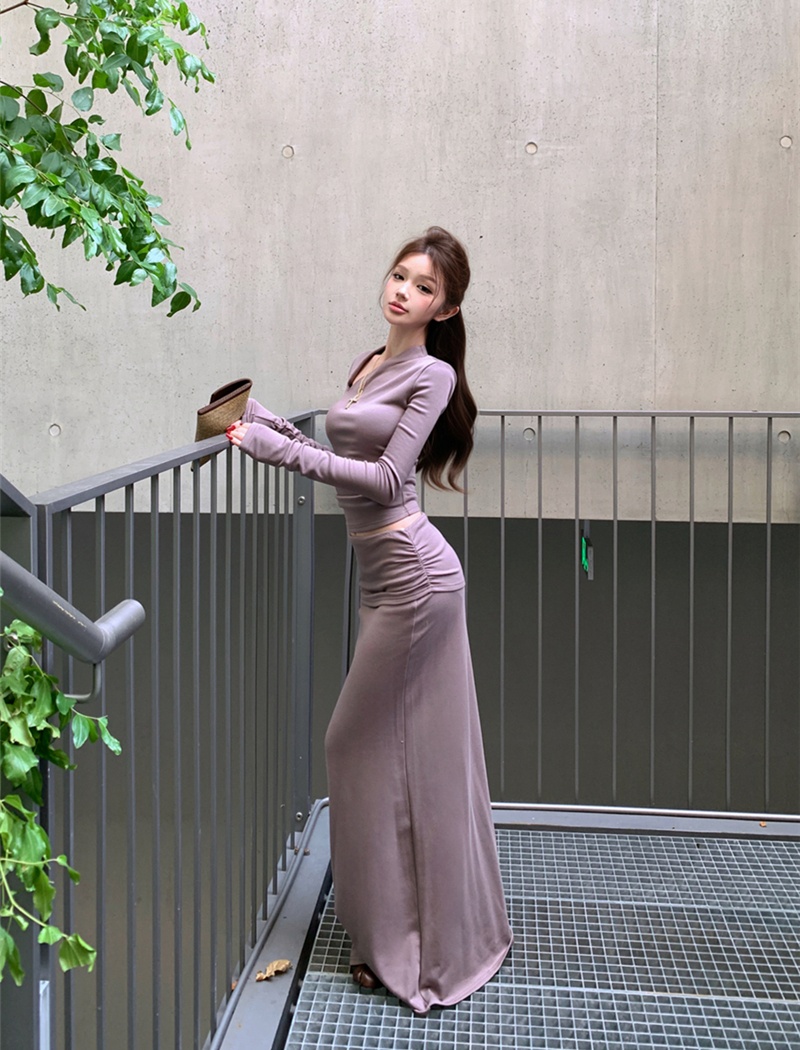 Sloping shoulder skirt asymmetry T-shirt 2pcs set