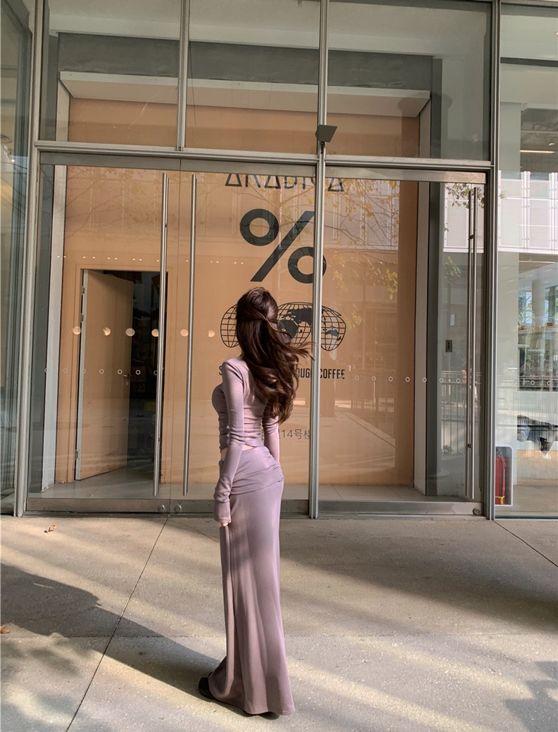 Sloping shoulder skirt asymmetry T-shirt 2pcs set