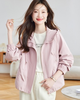 Hooded short tops loose pink coat for women