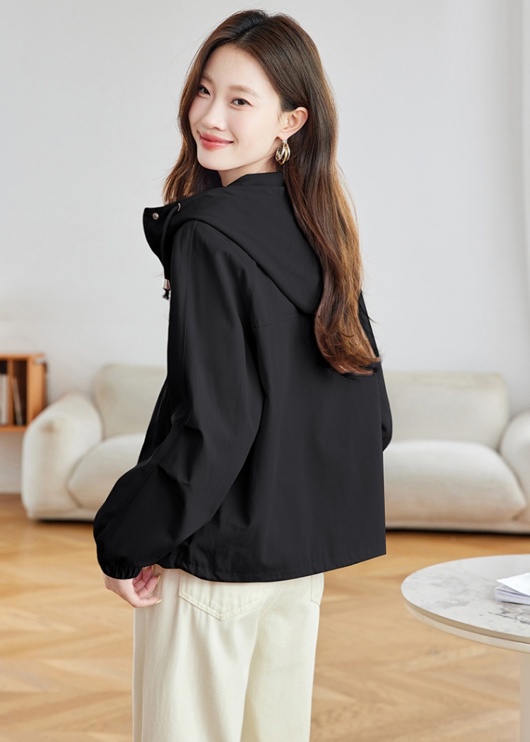 Hooded short tops loose pink coat for women