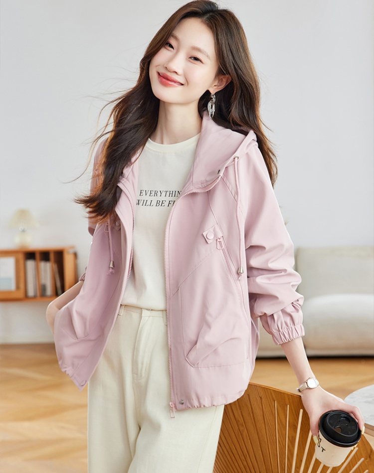 Hooded short tops loose pink coat for women