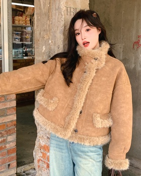 Plus velvet coat khaki cotton coat for women