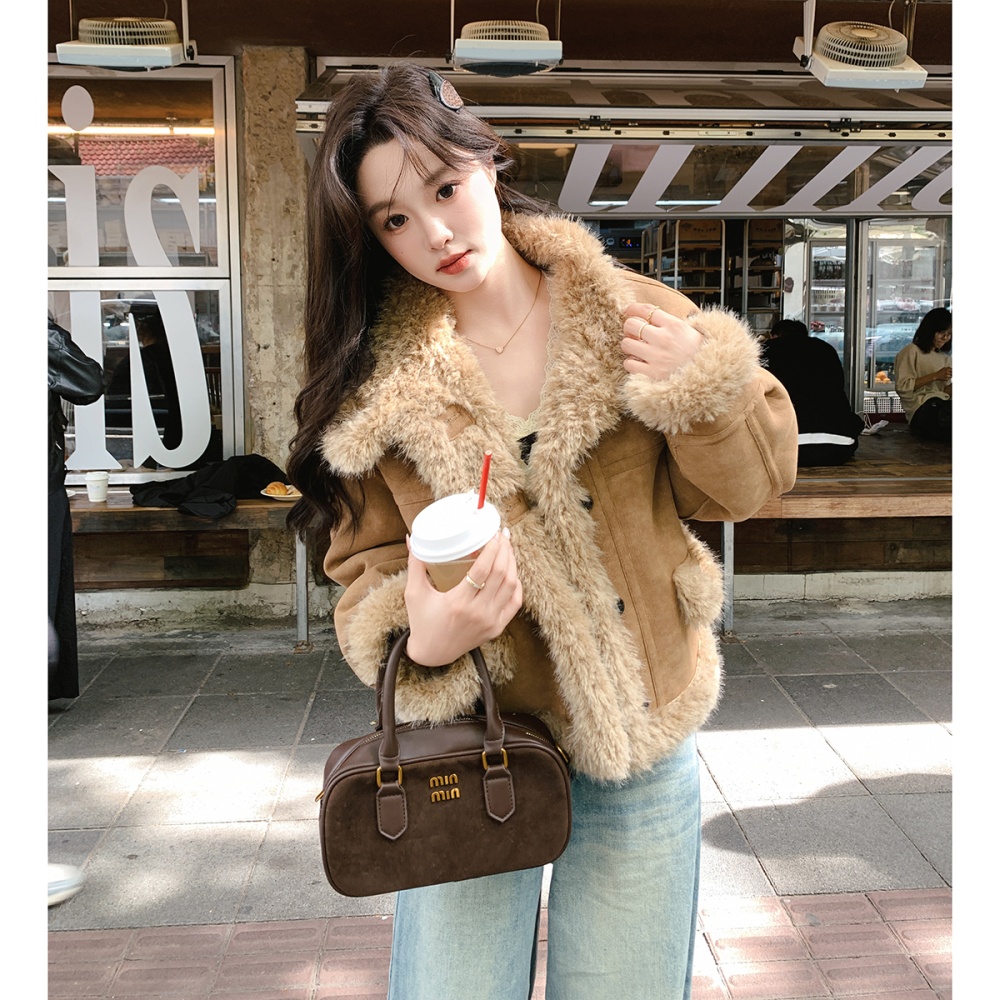 Plus velvet coat khaki cotton coat for women