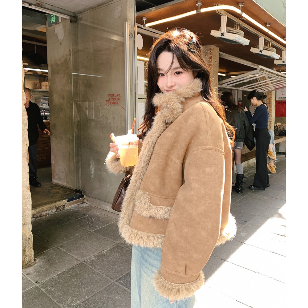 Plus velvet coat khaki cotton coat for women