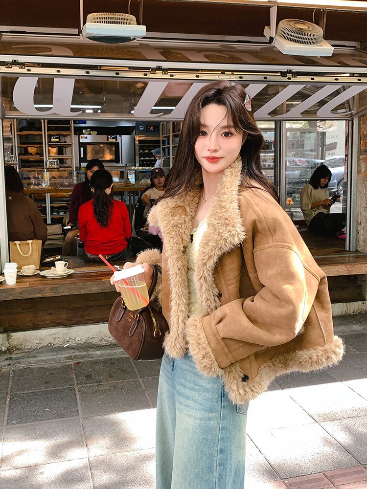 Plus velvet coat khaki cotton coat for women