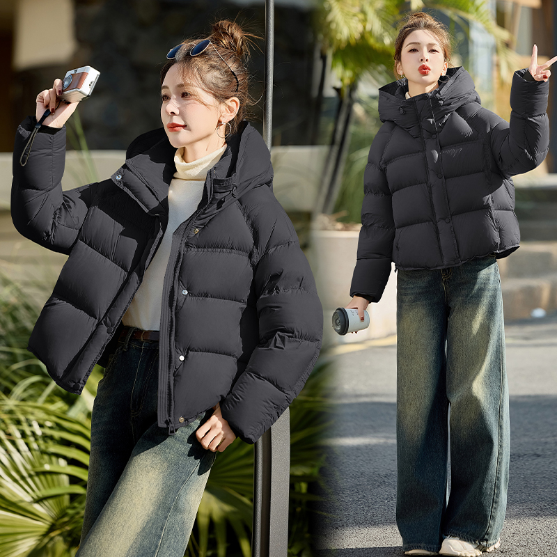 Short thermal coat hooded thick down coat for women