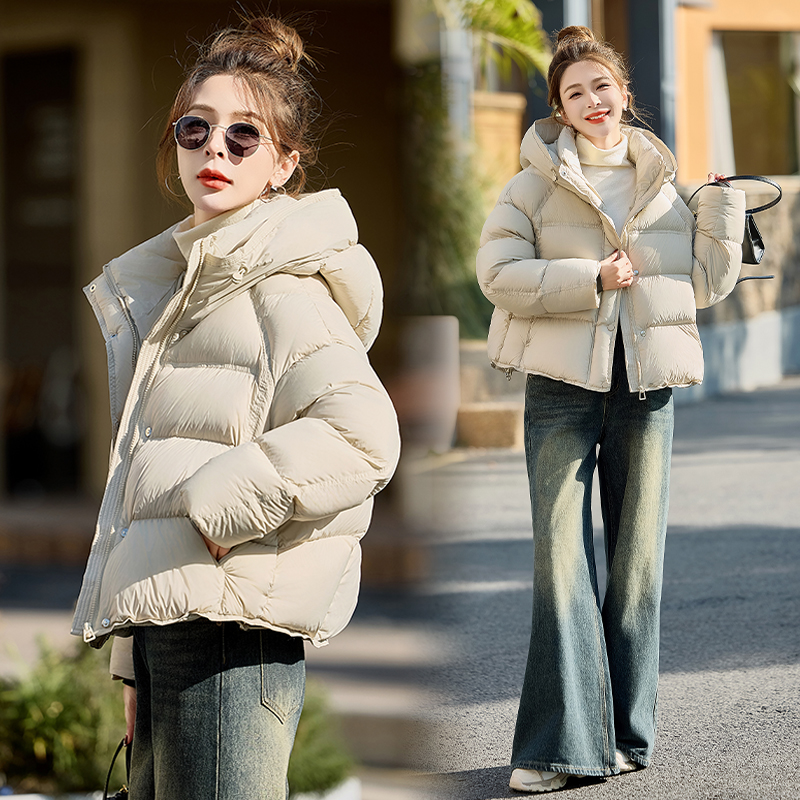 Short thermal coat hooded thick down coat for women