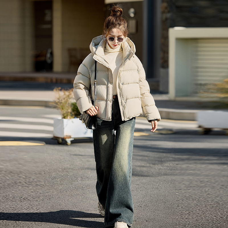 Short thermal coat hooded thick down coat for women