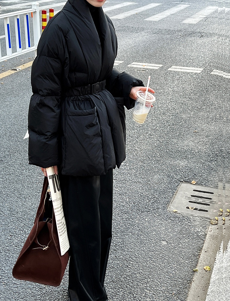 Fashion winter slim coat long V-neck thick down coat