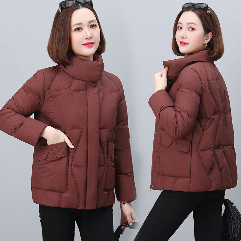 Cstand collar pure coat simple down coat for women