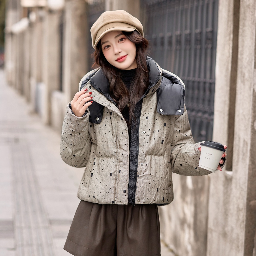 Hollow winter rhinestone duck down hooded thick down coat